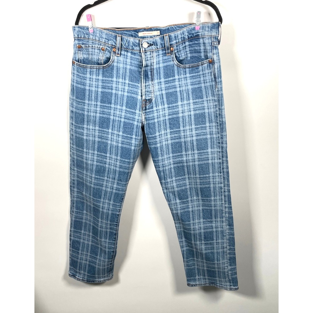 Levis Premium Wedgie Straight High Rise Chill Jive Plaid Jeans Blue W32 L26